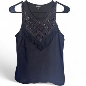 Express Black Beaded Fringe Tank Top